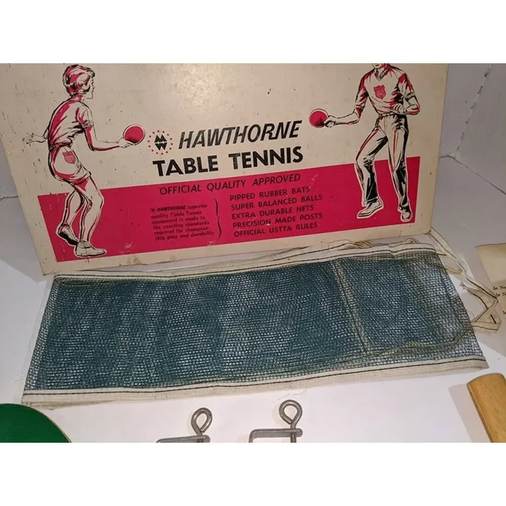 Vintage Hawthorne Official Table Tennis Set Montgomery Ward Ping Pong 60-4777